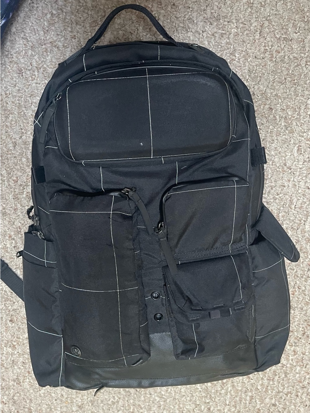 Lululemon Cruiser Backpack Black Grid Pattern